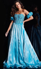 Vestido de graduación con corsé y mangas desmontables