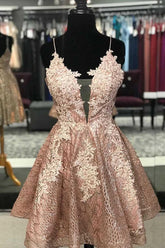 Robe de bal courte en dentelle, robe de soirée avec dos croisé PD422