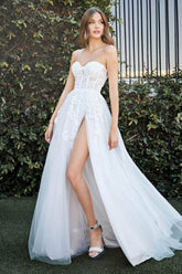 Robe de mariée bustier sans bretelles en tulle appliqué