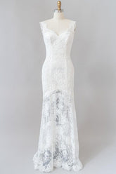 Vestido de novia largo de sirena con escote corazón y espalda descubierta de encaje