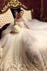 Vestido de novia moderno y elegante, impresionante vestido de novia árabe de manga larga con apliques