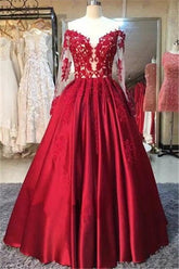 Vestidos de fiesta rojos de última colección: hombros descubiertos, apliques de encaje, mangas largas, vestidos de noche con volumen.