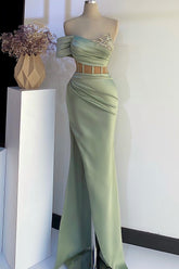 One Shoulder Mermaid Prom Dresses With Split Beadings in Dusty Sage