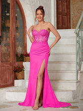 Vestidos Baoleely de corte recto, de crepé elástico con apliques, escote corazón, sin mangas y cola de barrido.