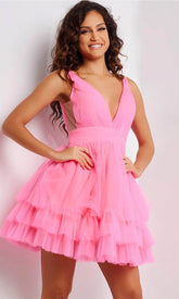 Plunging V-neckline Cocktail Dress with A Tiered Ruffle Hem SYH106