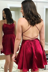Princess Straps Short Prom Dress Burgundy Homecoming Dress PD318