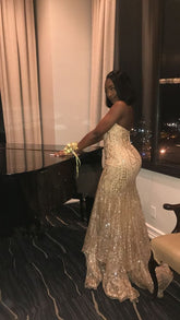 Robe de soirée sirène sans manches à paillettes, robe de soirée sublime pour jeunes filles noires Y1175