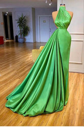 Robe de bal longue sans manches en satin vert, robe de soirée élégante Y904