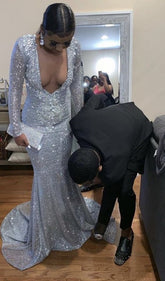 Robe de soirée sirène élégante à sequins argentés, robe de soirée sexy et charmante Y808