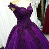 Robe de bal élégante en tulle et dentelle violette, coupe trapèze, robe de soirée sexy Y882