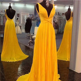 Robe de bal jaune dos nu, robe de soirée dos ouvert, robe de bal en mousseline, robe de soirée sexy, robe de cérémonie jaune, robe de bal pour invitée de mariage Y992