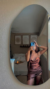 Vestido de fiesta marrón de seda con tirantes finos, vestido sexy para baile de bienvenida Y833