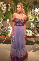 Vestidos de fiesta de tul corte A con cuentas, vestidos de noche con hombros descubiertos Y1102