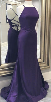 Robe de soirée sirène violette à laçage au dos, robe de bal Y1055