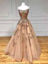 Robe de bal longue en tulle et dentelle champagne, robe de soirée champagne Y920