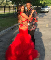 Robe de bal longue sirène rouge dos nu, robe de soirée sexy Y665