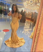 Robe de bal sirène à col en V, robe de soirée charmante Y542