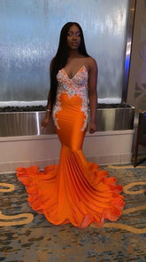Robe de soirée sirène orange sexy avec appliques Y549