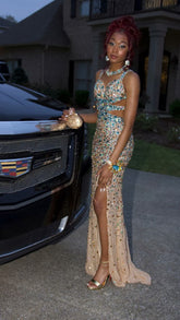 Robe de soirée sirène luxueuse en cristal, fente latérale, robe de soirée sexy Y547