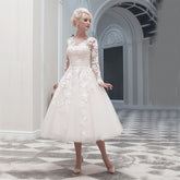 Baoleely vestido de noiva Ball Gown Bateau Appliques Long Sleeve Bridal Dresses New Cheap Custom Short Wedding Dresses