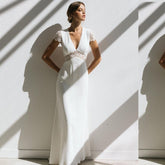 Vestido de novia vintage bohemio Baoleely, manga corta, corte en A, espalda descubierta, encaje, cola de corte, elegante y encantador para mujer, estilo civil económico