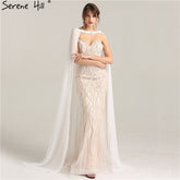 Vestido de novia blanco nude con pedrería pesada y perlas de cristal estilo sirena LA6098