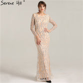 Mermaid Sparkly Evening Dresses Long Sleeves Beading Evening Party Dress LA6175