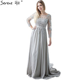 Vestido de noche formal de manga larga con cuentas de cristal gris, en oferta. No se aceptan devoluciones ni reembolsos. HA2097