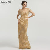 En solde, aucun retour ni remboursement. Robe de soirée sirène sans manches dorée de luxe, élégante robe de soirée scintillante LA6543