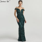 Boat Neck Mermaid Evening Dresses Sequined Diamond Elegant LA6582