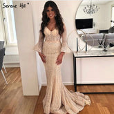 On Sale no return no refundSale Long Sleeves Fashion Luxury Evening Dresses V-Neck Mermaid Pearls Crystal Sexy Evening Gowns 2025 LA6489