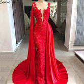 Robe de soirée rouge sans manches, en dentelle et perles, style sirène, en solde, sans retour, LA6603