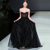 Vestidos de noche de moda con hombros descubiertos y perlas de diamantes LA6347