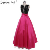 En oferta, sin devoluciones ni reembolsos. Vestido de fiesta largo de satén rojo rosa sin mangas con espalda descubierta y cuentas LA6020