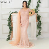 On Sale No Return No Refund Peach Pearl Mermaid Evening Dresses Evening Gowns LA6642