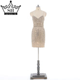 En oferta, sin devoluciones ni reembolsos. Vestido corto de fiesta de noche con cristales dorados. Vestido largo de fiesta de tul de colores LA6050.