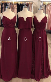 Sheath Chiffon Burgundy Bridesmaid Dresses Sleeveless