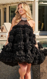 Robe trapèze en tulle à volants