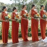 Baoleely Sheath One Shoulder Rust Orange Bridesmaid Dresses Ruffles