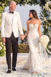 Vestidos de novia de sirena, sexis, sin tirantes, con escote corazón y encaje.