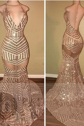 Vestido largo de sirena con lentejuelas y escote en V, sexy, para baile de graduación, disponible en línea