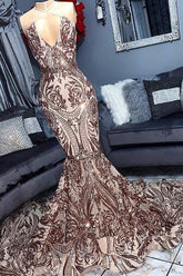 Vestido largo de sirena sin mangas con lentejuelas y escote en V, sexy y sexy