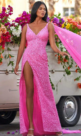 Sheer Drape Sequin Gown