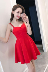 Simple Straps Sweetheart Red Satin Homecoming Dresses Party Dresses