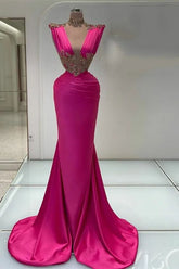 Sleeveless High Neck Mermaid Prom Dresses With Appliques in Fuchsia