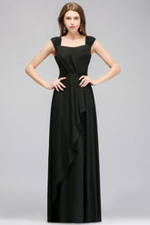Sleeveless Ruffled Chiffon Black Bridesmaid Dresses