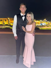 Spade | Vestido largo de fiesta sirena rosa con tirantes finos de satén