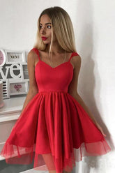 Vestido corto rojo de tirantes finos para baile de graduación, minivestido para fiesta de bienvenida PD305