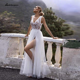 Baoleely V-neck Lace Appliques Boho Wedding Dress