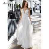 Baoleely V Neck Lace Backless Boho Wedding Dresses